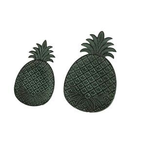 Green Verdigris Cast Iron Pineapple Decorative Trays Set of 2